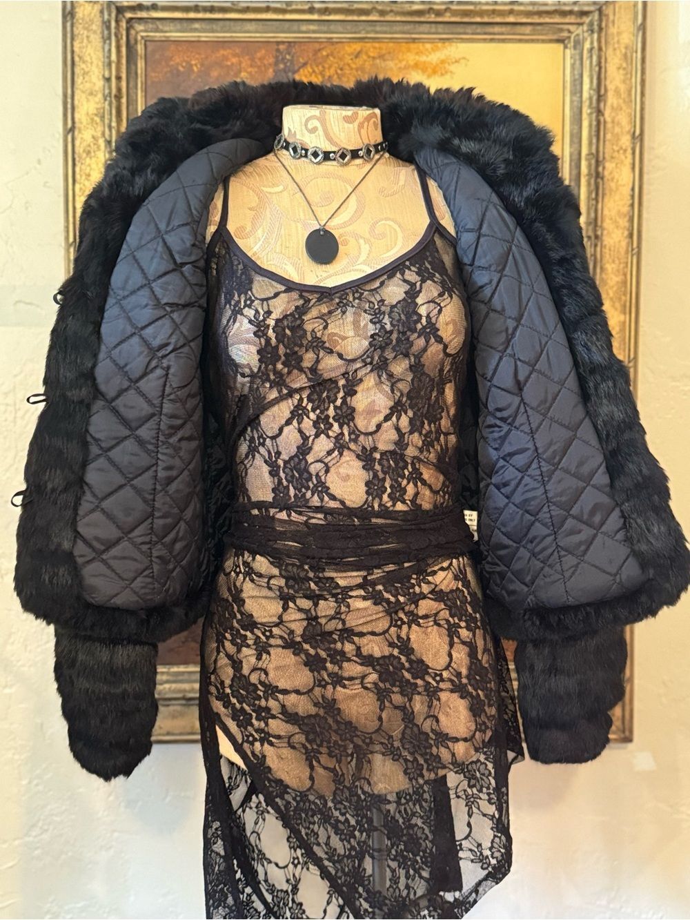 Vintage 70s 80s Mob Wife Aesthetic Real Rabbit Fur Black Cropped Jacket